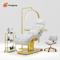 Lit de Massage Électrique de Luxe à Base Dorée, Lit de Soin du Visage et des Cils pour Salon de Beauté, Table Chaise Cosmétique avec Lampe, Mobilier de Salon pour Cils
