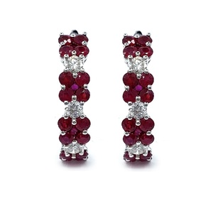 Boucles d'oreilles créoles en or blanc 18 carats massif avec rubis naturels et diamants VS, motif floral, fabrication OEM sur mesure, luxe haut de gamme, cadeau pour mariée ou épouse - Product Image 1