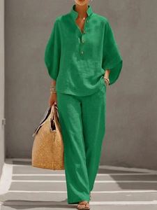 Neuer Stil Damen-Blusen-Set 2026 Lässiges Urbanes Einfarbiges 2-Teiliges Langes Set Unabhängige Marke - Product Image 6