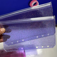 Enveloppes à monnaie en PVC transparent pailleté pré-perforées A6, pochettes souples et durables pour classeur de budget, pochettes pour défi d'épargne, faible MOQ