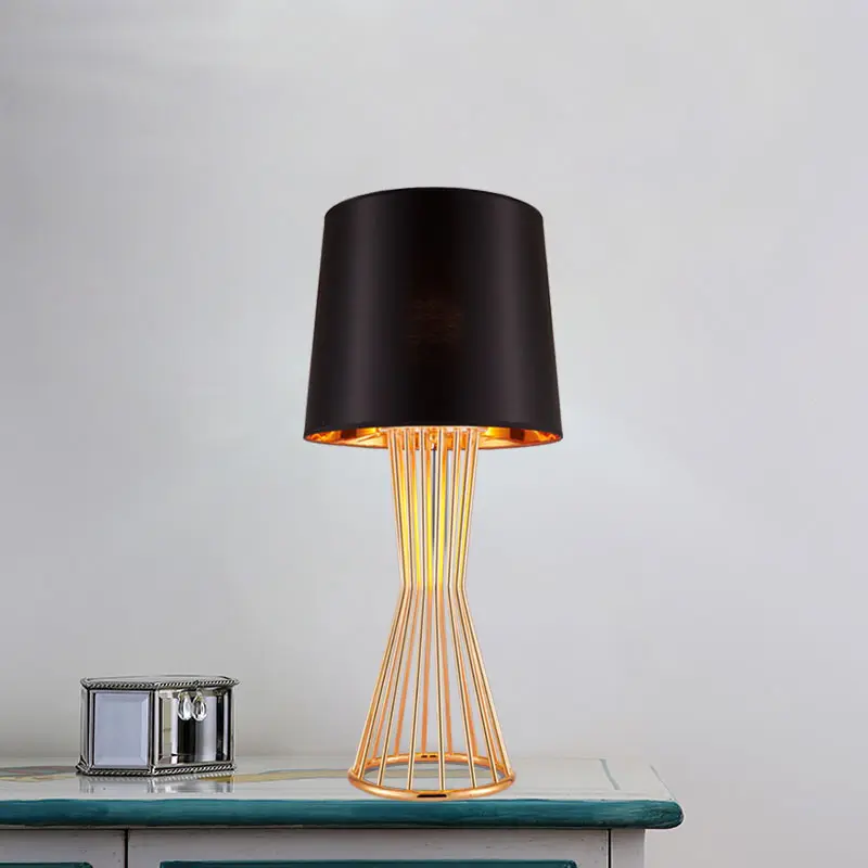 Fancy Portable Luminaire Desk Lighting Indoor Bedroom Black Fabric Shade Metal Stand Art Deco Table Lamp