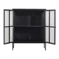 Armoire de rangement multifonctionnelle en acier pour salon buffet design porte vitrée bibliothèque vitrine Noir