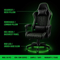 Silla de Juego para Espacios Comerciales de Esports, Giratoria 360 Grados, Espuma de Alta Densidad de Curado en Frío, Cuero PU Antimanchas, Luces LED RGB, Soporte Lumbar