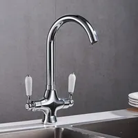 Robinet mélangeur de cuisine commercial à double levier en laiton massif certifié CE, à montage mural/sur plan pour projets hôteliers et de restaurants