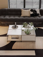 Table basse moderne en acier inoxydable et verre, modulaire, double couche, pour petit appartement, salon