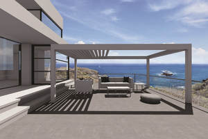 Teras Aluminium bermotor taman Gazebos dapat ditarik Bioclimatique luar ruangan pelindung matahari Louver Pergola kayu plastik paduan balkon - Product Image 4