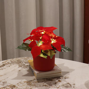Lamp <b>Ornament</b> Christmas Red <b>Flower</b> Pot Festive Atmosphere Night Light Tabletop Decoration Gift Uionen 2188 - Product Image 5