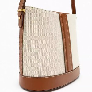 <span class=keywords><strong>Sac</strong></span> bandoulière en toile <span class=keywords><strong>marron</strong></span> pour femme avec empiècement en cuir PU, design à boucle tendance, idéal pour l'été, <span class=keywords><strong>sac</strong></span> <span class=keywords><strong>seau</strong></span> - Product Image 2