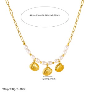 Collier pendentif en acier inoxydable style marin, étanche, inaltérable, plaqué or PVD 18 carats, avec perle, pour femme - Product Image 5