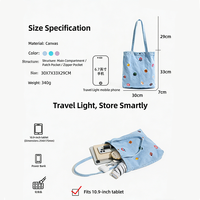 Sac fourre-tout en toile denim brodé de coquillages marins 30x33cm avec poche intérieure zippée pour tablette et usage quotidien