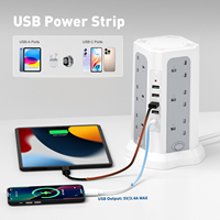 Mejor Precio, Regleta de Enchufes Recargable con 12 Tomas + 4 USB A + 1 Tipo C, Protector de Sobretensión, 10A de Corriente Nominal