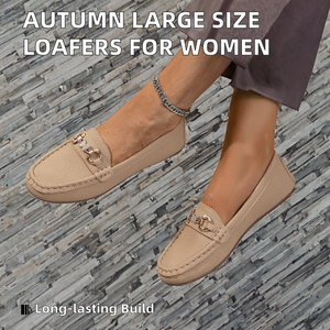 Mocasines de otoño de talla grande para mujer, nuevos zapatos casuales sin cordones de tacón plano con suela de tendón, de microfibra suave con estampado de cuero. - Product Image 2