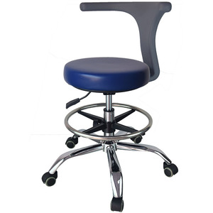 Taburete Dental con Asiento Rojo y Base Cromada, Silla Giratoria con Altura Ajustable Manualmente para Uso Odontológico - Product Image 2