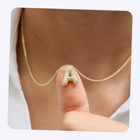Nouveauté Bijoux de mode en or, pendentifs lettres initiales en forme de ballon 3D en zircone et diamant, colliers alphabet à lettres bulles 3D