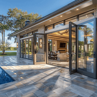Porte pliante en verre avec cadre en aluminium, grands panneaux, isolation acoustique pour salon, véranda, projet de construction de maison de luxe