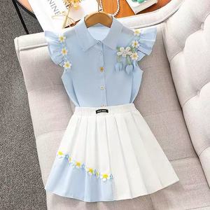 Conjunto <span class=keywords><strong>de</strong></span> <span class=keywords><strong>Ropa</strong></span> <span class=keywords><strong>de</strong></span> Punto <span class=keywords><strong>de</strong></span> Moda <span class=keywords><strong>de</strong></span> 2 Piezas para Niños, Verano 2026, Camiseta <span class=keywords><strong>de</strong></span> Manga Corta con Parches Bonitos + Conjunto <span class=keywords><strong>de</strong></span> Falda - Product Image 4