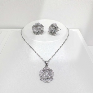 OEM plata 925 Silver wedding Round Brilliant Cut zircon jewelry set party luxury bridal Rhodium Plated earring and necklace sets - Product Image 3