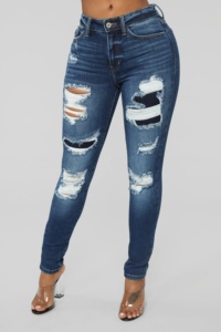 Pantalones vaqueros desgastados de <span class=keywords><strong>tiro</strong></span> <span class=keywords><strong>alto</strong></span> de fabricación China para mujer - Product Image 3