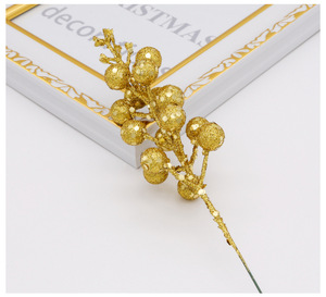 Ramas de Bayas Artificiales Doradas con Lentejuelas, Tallos de Frutas Doradas para Decoración Navideña, Manualidades, Venta al Por Mayor - Product Image 1
