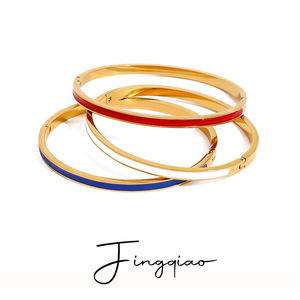 Yueli Stainless Steel Cuff <b>Bracelet</b> <b>Red</b> Blue White Enamel Unisex Gift Jewelry - Product Image 1