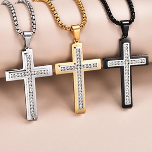 Pendentif Croix Chrétienne Vintage en Zircon avec Collier, Amulette de Prière en Acier Inoxydable, Bijou de Foi, Cadeau - Product Image 1