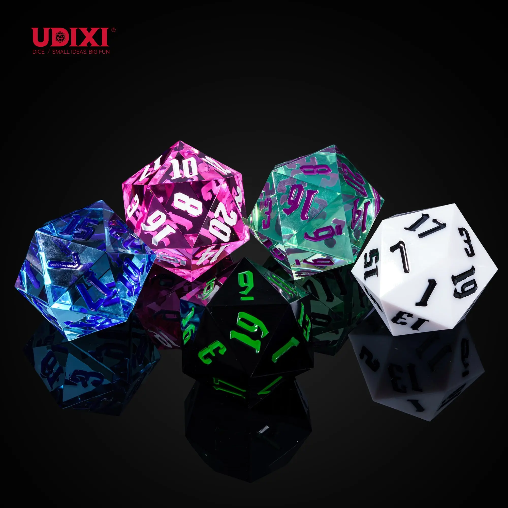 Udixi Plastic Polyhedral benutzer definierte Logo RPG Dungeons und Drachen Acryl Riesige 55mm D20 20 Seiten Würfel