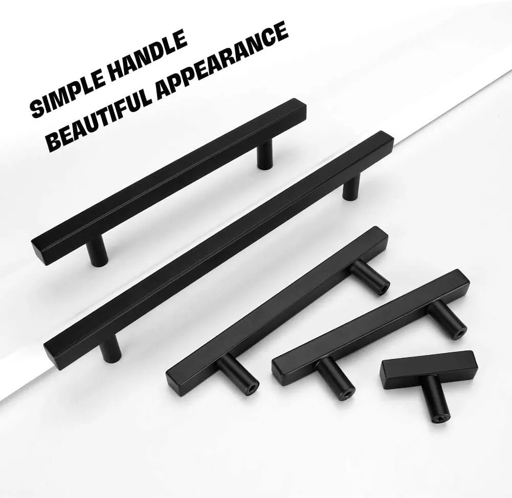 Matte Black Square Handles for Cabinets Dressers Cupboard 76mm Hole Centers Kitchen Cabinet Hardware