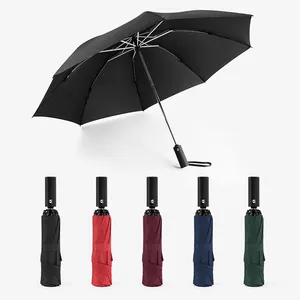 Guarda-chuva automático promocional de luxo à prova de vento para homens e mulheres, logotipo personalizado com 3 dobras, guarda-chuva invertido para chuva e sol