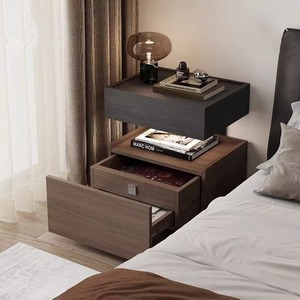 Lampe de chevet <span class=keywords><strong>en</strong></span> <span class=keywords><strong>bois</strong></span> minimaliste moderne italienne avec 2 <span class=keywords><strong>tiroirs</strong></span> et armoire suspendue intégrée, <span class=keywords><strong>petit</strong></span> <span class=keywords><strong>meuble</strong></span> de luxe pour chambre <span class=keywords><strong>à</strong></span> coucher - Product Image 3