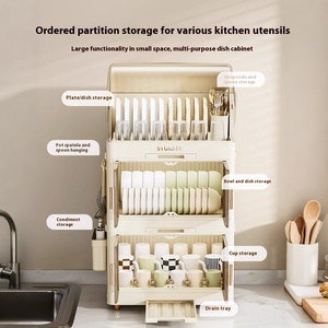 NFS Large-Capacity Dish Drain Tableware <strong>Storage</strong> Rack <strong>Kitchen</strong> <strong>Cupboard</strong> with Dust-Proof Cover Plastic Dish <strong>Storage</strong> Rack - Product Image 4