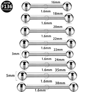 Barrettes d'oreille droites en titane, extrémité boule 16 mm, pour piercing hélix, bijoux unisexe - Product Image 5