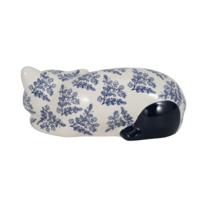 Scultura di Gatto in Ceramica Stile Chinoiserie, Design Floreale Blu e Bianco, Ornamento Decorativo per Soggiorno, Bagno, Ufficio - Product Image 4