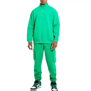 <span class=keywords><strong>Felpa</strong></span> con Zip a quarto di moda <span class=keywords><strong>e</strong></span> pantaloni della tuta <span class=keywords><strong>Cargo</strong></span> Set di felpe oversize in spugna francese Set Unisex - Product Image 1