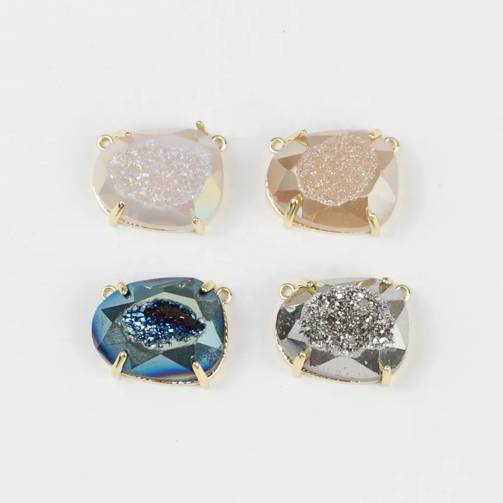 LS-A609 fantastic beautiful druzy pendant charms natural stone multi color diamond shape charms fashion jewelry wholesale 2020