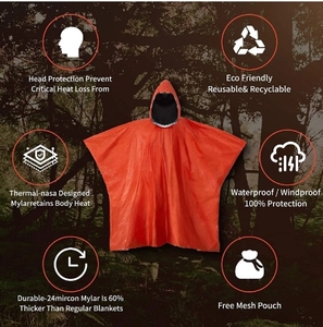 Poncho de Supervivencia <span class=keywords><strong>Impermeable</strong></span> de Mylar de Emergencia para Viajes, <span class=keywords><strong>Manta</strong></span> Espacial Termorreguladora para Kits de Supervivencia en Campamentos al Aire Libre - Product Image 3