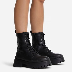 Bottes de motard en similicuir <span class=keywords><strong>beige</strong></span> à semelle épaisse à lacets pour femmes et dames, bottes de luxe, nouvelle collection hiver - Product Image 6