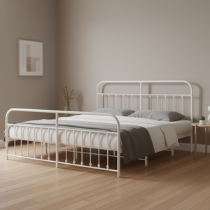 Cadre de lit industriel pleine grandeur en acier thermolaqué blanc – Série de lits métalliques - Product Image 2
