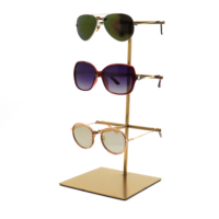 Support de présentation de lunettes de soleil pliable en or de luxe, écologique, à 3 niveaux, pour comptoir, pour magasin d'optique
