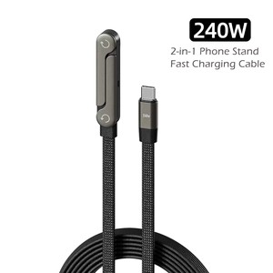 <span class=keywords><strong>Cable</strong></span> <span class=keywords><strong>2</strong></span> en 1 Chargestand, <span class=keywords><strong>Cable</strong></span> de Carga Rápida PD3.0 Portátil Trenzado de 240w con Soporte para Teléfono Integrado, Plegable Plano Invisible - Product Image 2