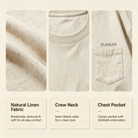 T-shirt personnalisé pour femme en mélange de lin naturel, coupe ample, col rond, manches courtes avec poche brodée, fabricant OEM