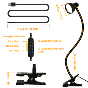Clip sur la lumière <span class=keywords><strong>lampe</strong></span> de lecture 3000-6500K 10 niveaux de luminosité <span class=keywords><strong>pince</strong></span> lumière LED <span class=keywords><strong>lampe</strong></span> de bureau Flexible col de cygne <span class=keywords><strong>livre</strong></span> lumière - Product Image 6
