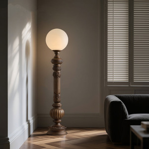 Lámpara de Pie de Estilo Romano Retro Italiano, Color Madera de Nogal, Luz LED, para Sala de Estar, Dormitorio, Lámpara de Noche - Product Image 2