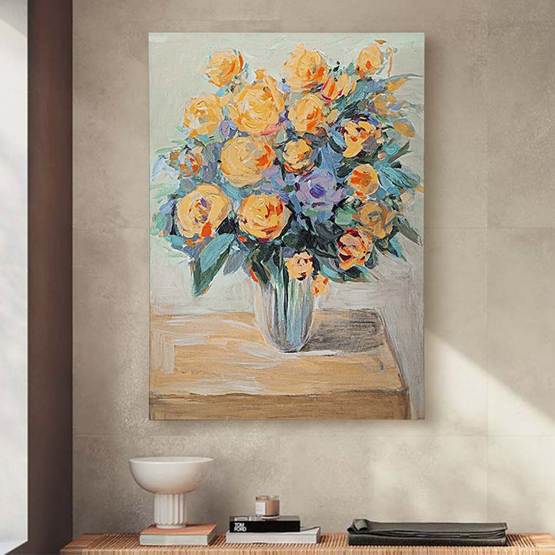 EAGLEGIFTS 100% Handmade Realistic Still Life Floral Painting Modern Vertical Abstract Orange Color Flower Canvas Painting Ideas