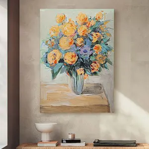 EAGLEGIFTS 100% 手工写实静物花卉画现代垂直抽象橙色花卉画创意