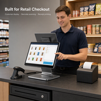 Ordinateur tout-en-un POS en alliage d'aluminium fin, écran tactile FHD de 15,6 pouces avec affichage client en option pour les caisses de vente au détail