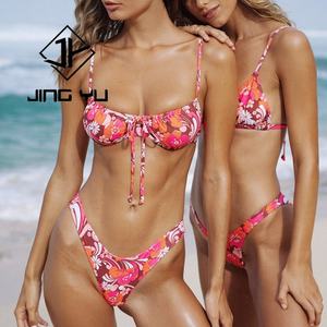 ชุดว่ายน้ำผู้ผลิตโดยตรง ผ้าไนลอนคุณภาพสูง ยืดหยุ่น รีไซเคิลได้ สายสปาเก็ตตี้แบบกำหนดเอง ชุดบิกินี่พิมพ์ลายสำหรับใส่ไปชายหาด - Product Image 1