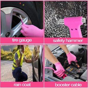 Kit d'urgence routière rose pour voiture avec câbles de démarrage, corde de <span class=keywords><strong>remorquage</strong></span>, fusée de signalisation LED et sifflets – Trousse d'outils de sécurité d'urgence pour femmes - Product Image 5