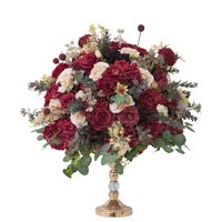 Bunga Mawar Sutra Burgundy untuk Dekorasi Meja, Eucalyptus untuk Dekorasi Pernikahan, Hiasan Mantel, Dekorasi Rumah yang Lembut