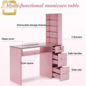 3 tirages fabricant de station d'<span class=keywords><strong>ongle</strong></span> pour la table d'<span class=keywords><strong>ongle</strong></span> multifonctionnelle de couleur rose de table de manucure de couverture en verre - Product Image 3