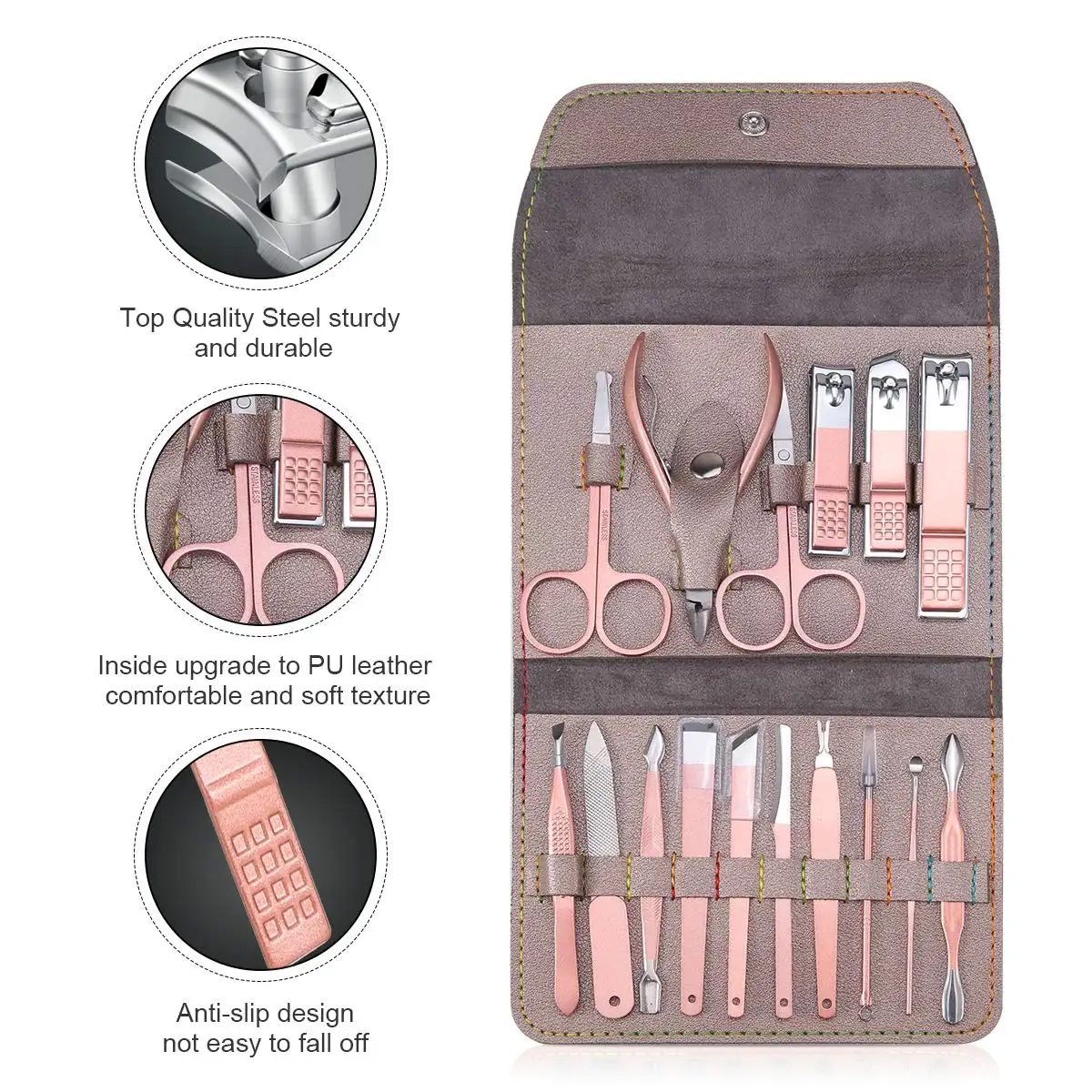 16 Pcs Professional Stainless Steel Nail Clipper Set Nail Tools Manicure Pedicure Nail Cutter Kit Manicure Kit with PU Case